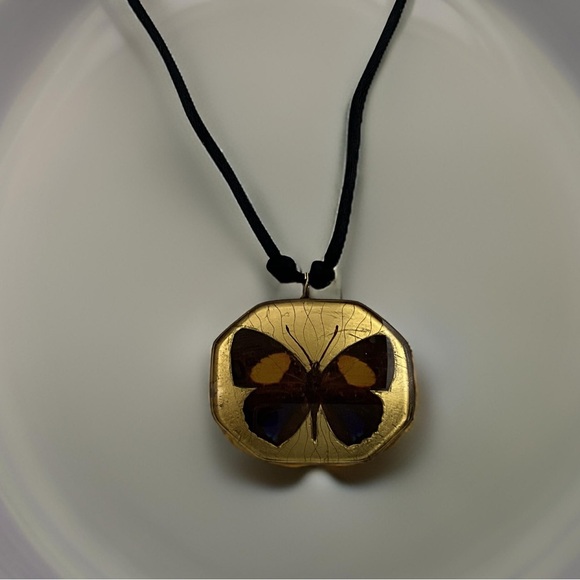 Jewelry - Vintage Large Butterfly Cord Pendant Necklace - Handmade